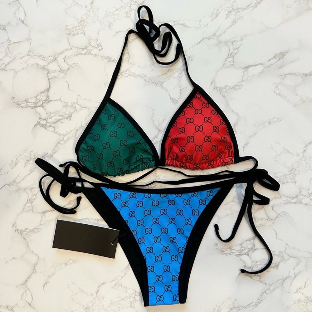 GG Monogram Color-block Vibrant Colored Bikini SZ L - Picture 12 of 15